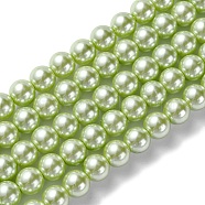 Eco-Friendly Dyed  Glass Pearl Round Bead Strands, Cotton Cord Threaded, Green Yellow, 8mm, Hole: 0.7~1.1mm, about 52pcs/strand, 15 inch(HY-A002-8mm-RB065)