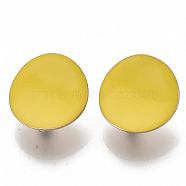 Light Gold Plated Iron Stud Earring Findings, with Enamel and Loop, Flat Round, Cadmium Free & Nickel Free & Lead Free, Yellow, 20.5mm, Hole: 4mm, Pin: 0.9mm(IFIN-T014-01N-NR)