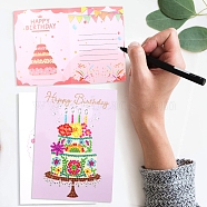 DIY Diamond Painting Greeting Card Kits, with Resin Rhinestones, Diamond Sticky Pen, Tray Plate and Glue Clay, Birthday Cake, Plum, 260x180mm(PW-WG47852-06)