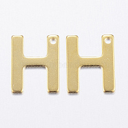 304 Stainless Steel Charms, Letter.H, Real 18K Gold Plated, 11x9x0.8mm, Hole: 1mm(X-STAS-P141-H)