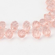 Faceted Teardrop Glass Beads Strands, Top Drilled Beads, Pearl Pink, 13x8mm, Hole: 1mm, about 98pcs/strand, 15.7 inch(GLAA-J068-01)