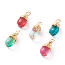 40Pcs 5 Colors Transparent Glass Charms, with Eco-Friendly Round Copper Wire, Teardrop, Mixed Color, 13.5x6x5mm, Hole: 1.5mm, 40pcs/set(PALLOY-FS00023)