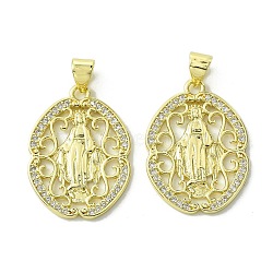 Brass Micro Pave Cubic Zirconia Pendants, Real 18K Gold Plated, Oval, 25x18x1.5mm, Hole: 4x3mm(KK-H472-53L-G)