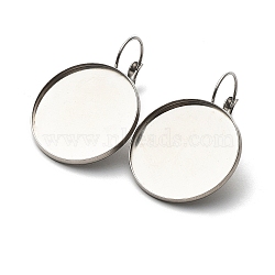 Non-Tarnish 304 Stainless Steel Leverback Earring Settings, Flat Round, Stainless Steel Color, Tray: 25mm, 36.8x26.5x13mm, Pin: 0.8mm(STAS-F191-03P-25mm)