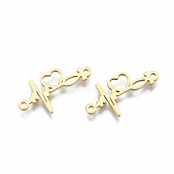 201 Stainless Steel Links Connectors, Laser Cut, Heartbeat, for Valentine's Day, Golden, 12.5x24.5x1mm, Hole: 1.5mm(X-STAS-S080-037G)