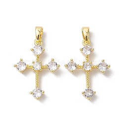 Brass Micro Pave Clear Cubic Zirconia Pendants, Cross , Real 18K Gold Plated, 23x16.5x3.7mm, Hole: 5x2.8mm(KK-K360-18G)
