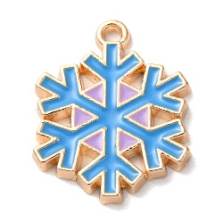 Christmas Zinc Alloy Enamel Pendants, Light Gold, Snowflake, 22x17.5x2mm, Hole: 1.6mm(PALLOY-K008-03G-KCG)
