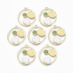 Alloy Enamel Pendants, Cadmium Free & Nickel Free & Lead Free, Flat Round with Spot Pattern, Light Gold, Colorful, 28x24x2mm, Hole: 1.2mm(ENAM-S122-024-NR)