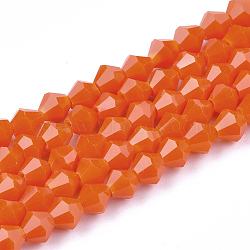 Opaque Solid Color Glass Beads Strands, Imitation Jade, Faceted, Bicone, Dark Orange, 4.5x4mm, Hole: 1mm, about 82~85pcs/strand, 30.5~31cm(GLAA-Q080-4mm-B03)