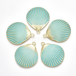 Spray Painted Alloy Pendants, Scallop, Light Gold, Medium Aquamarine, 35.5x29.5x5mm, Hole: 2mm(PALLOY-T065-20B)