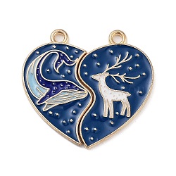 Alloy Enamel Split Pendants, Light Gold, Heart, Whale & Deer, 27x28x1mm, Hole: 1.8mm, Left: 26x15.5x1mm, Right: 27x16.5.5x1mm, 2pcs/set(ENAM-Z018-02KCG-03)