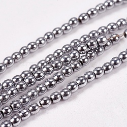 Electroplate Non-Magnetic Synthetic Hematite Beads Strands, Round, Grade AAAA, Platinum Plated, 2mm, Hole: 1mm, about 200pcs/strand, 16 inch(X-G-J169A-2mm-02)