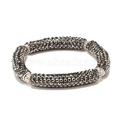 Bling Polymer Clay Rhinestone Curved Tube Beads Stretch Bracelet for Women, Hematite, Inner Diameter: 2-3/8 inch(5.9cm)(BJEW-JB07490-01)