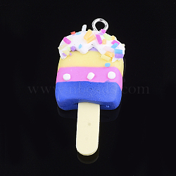 Handmade Polymer Clay Pendants, with Iron Findings, Ice Lolly, Platinum, Colorful, 35~40x15~18x6~11mm, Hole: 2mm(X-CLAY-S091-06A)