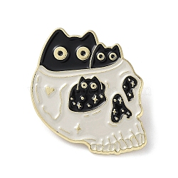Black Cat Enamel Pins, Alloy Brooch for Backpack Clothes, Skull, 31.5x28x1.5mm(JEWB-P031-C04)