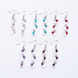 Gemstone Dangle Earrings, with Brass Findings and Earring Hooks , 63mm, Pin: 0.7mm(EJEW-JE02205)