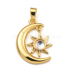 Rack Plating Brass Pendants, with Resin, Long-Lasting Plated, Moon & Sun, Real 18K Gold Plated, 19.5x13x3mm, Hole: 3.5x2.5mm(KK-U035-16G)