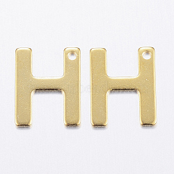 304 Stainless Steel Charms, Letter.H, Real 18K Gold Plated, 11x9x0.8mm, Hole: 1mm(X-STAS-P141-H)