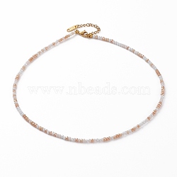 Glass Beaded Necklaces, with 304 Stainless Steel Lobster Claw Clasps, Rondelle, Golden, Sandy Brown, 15.94 inch(40.5cm)(NJEW-JN03246-02)