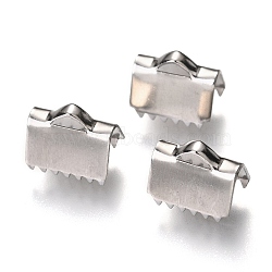 Non-Tarnish Unicraftale 304 Stainless Steel Ribbon Crimp Ends, Rectangle, Stainless Steel Color, 9x11x7mm, Hole: 1x1mm, 5.5mm Inner Diameter(STAS-C018-22P-04)