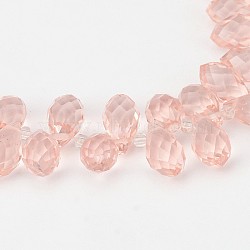 Faceted Teardrop Glass Beads Strands, Top Drilled Beads, Pearl Pink, 13x8mm, Hole: 1mm, about 98pcs/strand, 15.7 inch(GLAA-J068-01)