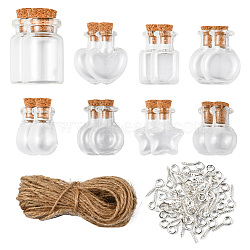 16Pcs 8 Styles Glass Jar Bead Containers, with Cork Stopper, Wishing Bottle, with 10M Jute Cord, Clear, 1.45~2.2x1.45~2.2x2.55~3.3cm, 2pcs/style(CON-FS0001-05)