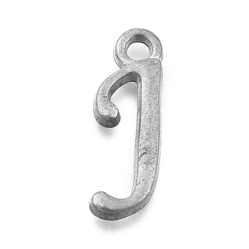 Alloy Letter Pendants, Rack Plating, Cadmium Free & Lead Free, Unplated, Letter.J, 12~17x4~15x2mm, Hole: 1.5mm