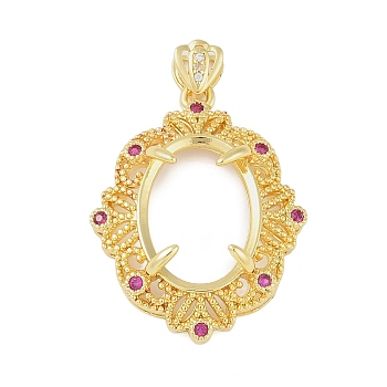 Flower Brass Micro Pave Cubic Zirconia Pendant Cabochon Settings, Real 18K Gold Plated, Tray: 15.5x11mm, 35x23.5x8mm, Hole: 4x2.5mm