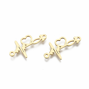 201 Stainless Steel Links Connectors, Laser Cut, Heartbeat, for Valentine's Day, Golden, 12.5x24.5x1mm, Hole: 1.5mm