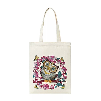 DIY Diamond Painting Handbag Kits, Including Canvas Bag, Resin Rhinestones, Pen, Tray & Glue Clay, Owl, 350x280mm