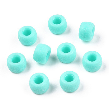 Opaque Plastic Beads, Frosted, Barrel, Cyan, 9x6mm, Hole: 3.8mm, about 1900pcs/500g