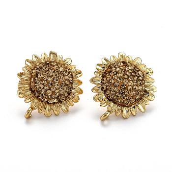 Brass Dangle Stud Earrings, with Polymer Clay Rhinestone and Ear Nuts, Sunflower, Yellow, 23x20.5x5.5~6mm, Hole: 1.4mm, Pin: 0.7mm