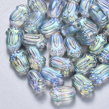 Transparent Spray Painted Glass Beads, Pakchoi, Colorful, 11x7.5x5.5mm, Hole: 1mm