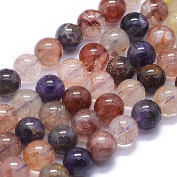 Natural Rutilated Quartz Beads Strands, Round, 10mm, Hole: 1mm, about 38pcs/strand, 15.3 inch(39cm)
