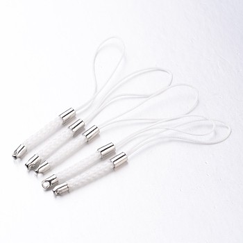 Nylon Cord Mobile Making Cord Loops, with Brass Findings, Platinum, White, 68~75mm
