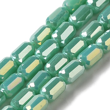 Electroplate Glass Beads Strands, Faceted, AB Color, Column, Medium Turquoise, 3x5mm, Hole: 1mm, about 79pcs/strand, 16.5 inch(42cm)