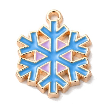 Christmas Zinc Alloy Enamel Pendants, Light Gold, Snowflake, 22x17.5x2mm, Hole: 1.6mm