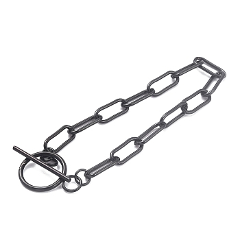 304 Stainless Steel Paperclip Chain Bracelets, with Toggle Clasps, Electrophoresis Black, 9 inch(22.8cm)