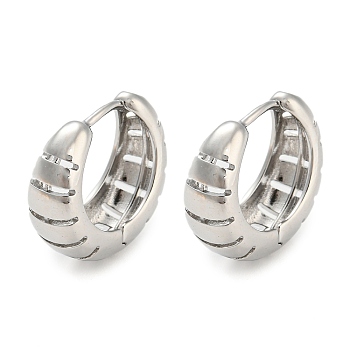 Rack Plating Brass Thick Hoop Earrings for Women, Horn, Platinum, 19.5x8mm