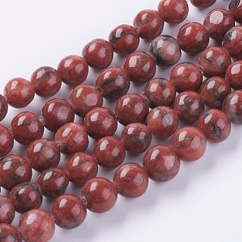 Natural Sesame Jasper/Kiwi Jasper Beads Strands, Round, Dark Red, 6mm
