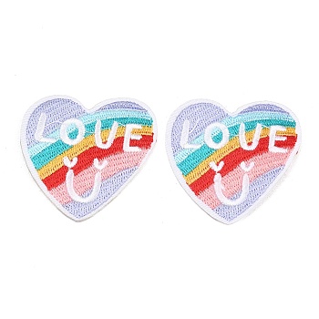 Polyester Computerized Embroidery Cloth Iron on Sew on Patches, Heart with Word Love, Appliques Patches, Colorful, 45.5x46.5x2mm