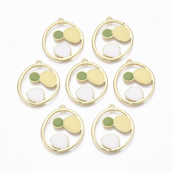 Alloy Enamel Pendants, Cadmium Free & Nickel Free & Lead Free, Flat Round with Spot Pattern, Light Gold, Colorful, 28x24x2mm, Hole: 1.2mm