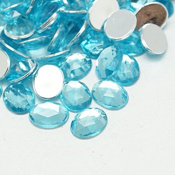 Imitation Taiwan Acrylic Rhinestone Cabochons, Faceted, Flat Back Oval, Sky Blue, 25x18x6mm, about 200pcs/bag