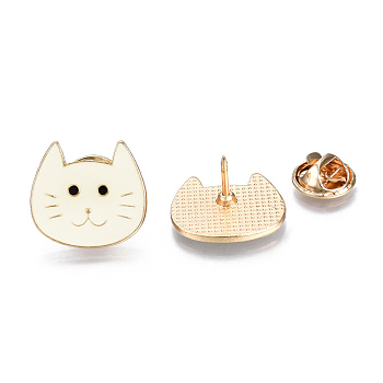 Cat Enamel Pin, Animal Alloy Brooch for Backpack Clothes, Cadmium Free & Lead Free, Light Gold, White, 18x20x11mm, Pin: 1mm