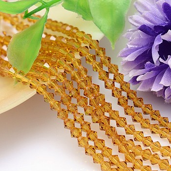 Faceted Imitation Austrian Crystal Bead Strands, Grade AAA, Bicone, Goldenrod, 10x10mm, Hole: 0.9~1mm, about 40pcs/strand, 15.7 inch