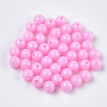 Opaque Plastic Beads, Round, Pink, 6x5.5mm, Hole: 1.8mm