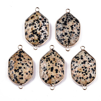 Natural Dalmatian Jasper Links Connectors, with Light Gold Tone Brass Findings, Faceted Polygon, 40.5x23x6mm, Hole: 2mm