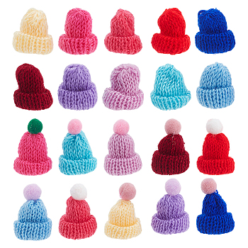 60Pcs 20 Styles Mini Knitting Wool Yarn Hats, for Christmas Tree Ornaments, Cute Doll Decoration Accessories, Mixed Color, 2533x34~40x18mm, 3pcs/style