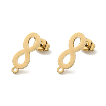 Ion Plating(IP) 304 Stainless Steel Stud Earring Findings, Infinity, Golden, 15.5x5.5mm, Hole: 1.2mm, Pin: 0.7x11mm