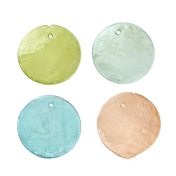 Spray Painted Natural Capiz Shell Pendants, Disc Charms, Mixed Color, 25x0.5~1mm, Hole: 1.2~1.4mm